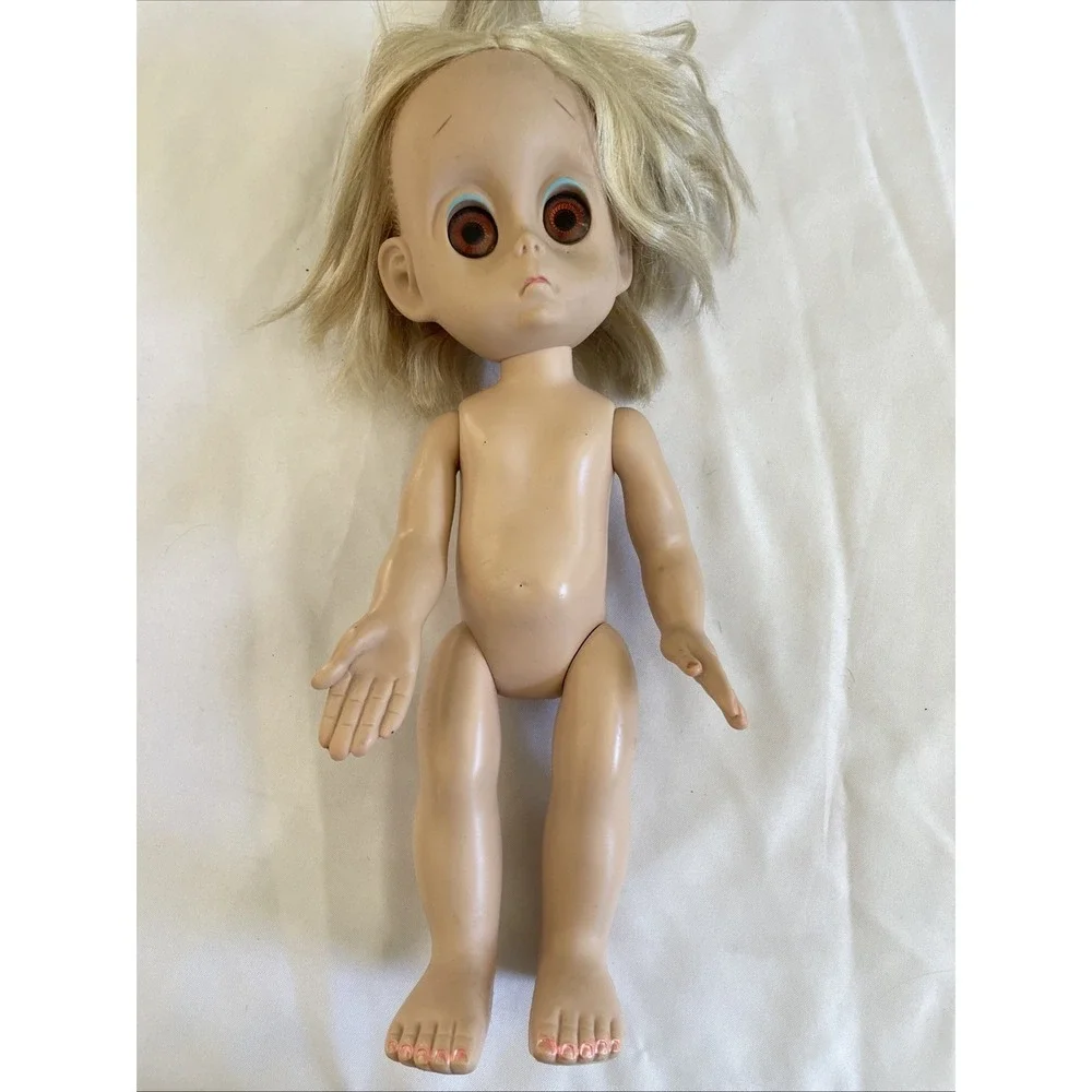 Vintage 1965 Hasbro Little Miss No Name Doll W/ Dress Sad Big Eyes Scary Haunted